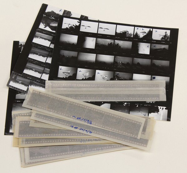Negatives and contact sheets, Leroy Grannis: Assorted Hand-Gliding and Air Ballooning contact sheets and negatives, ''Grandfather Mountain (North Carolina)/Balloon Drop,'' 1975, by Leroy Grannis (Californian, 1917-2011), dated, contained in orig
