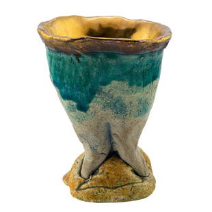 Ceramic sculpture, Robert Arneson: Robert Arneson (American, 1930-1992), Golden Chalice, gold and green glazed ceramic cup, unsigned, overall: 4.5"h x 3.5"w x 3.5"d. Provenance: Private collection of composer and art dealer Robert