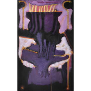 Painting, William Scharf: William Scharf (American, b. 1927), The Relic Moves, oil on canvas, signed and titled on stretcher bar verso, canvas (unframed): 57"h x 35"w