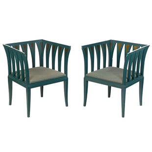 Eliel Saarinen, Chairs, Model 275, Pair: Eliel Saarinen, Chairs, Model 275, PairAdelta, Finland, 1929/1983, painted beech, 30"h x 25"w x 21.5"d