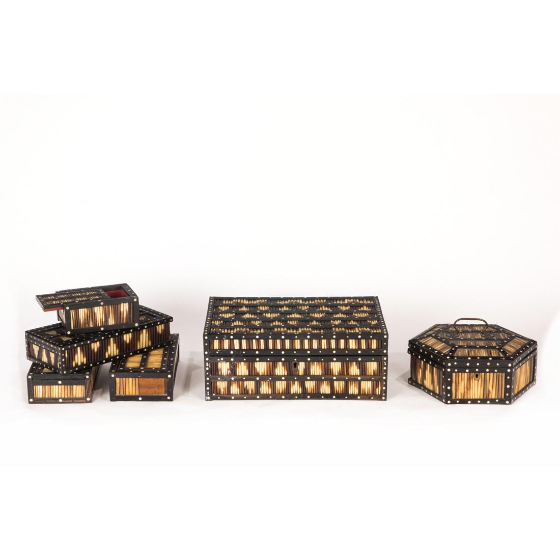 A group of six Anglo-Indian quill and ebonized wood boxes (1 of 4)