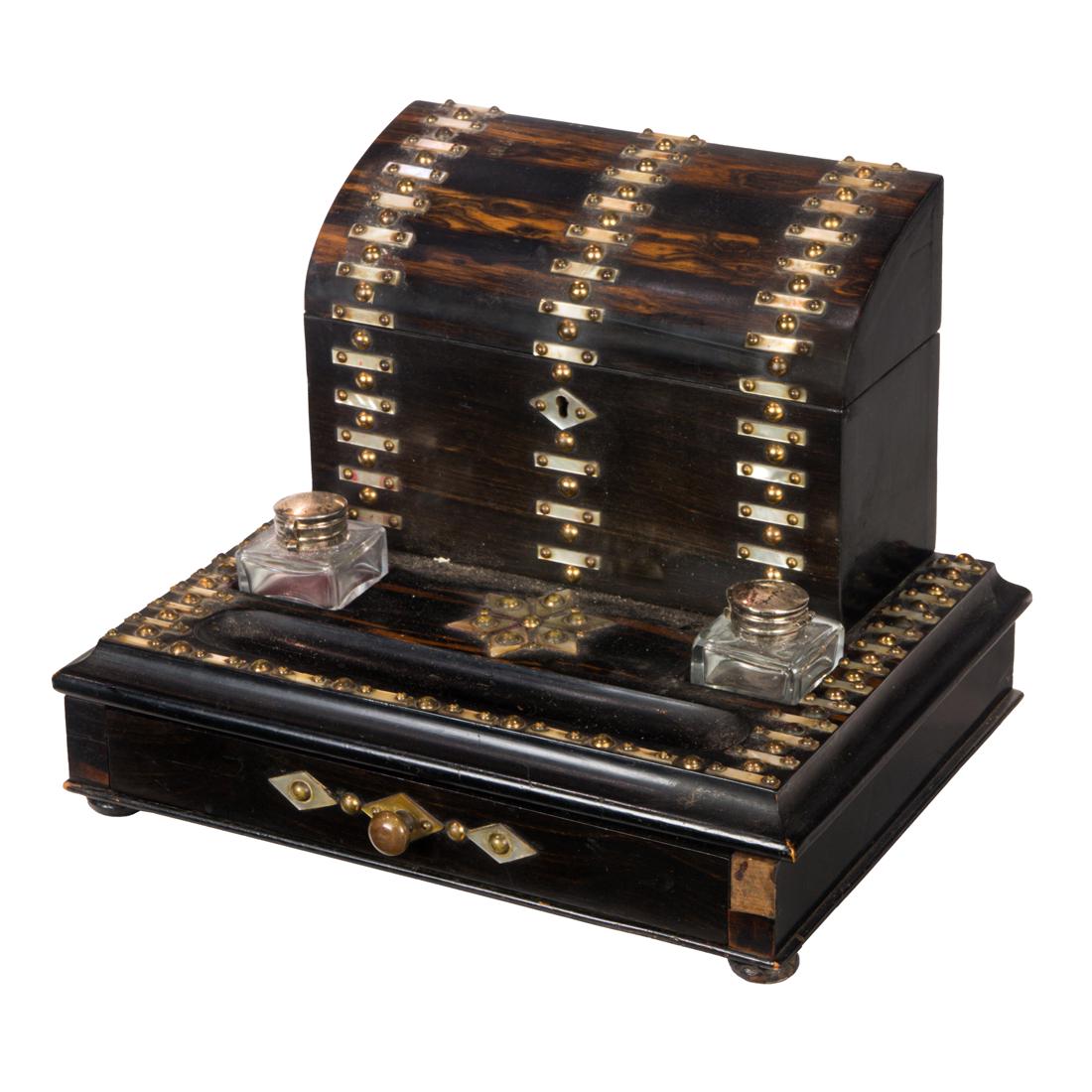 A Victorian mother-of-pearl and brass mounted coromandel stationery box, 19th century (1 of 4)