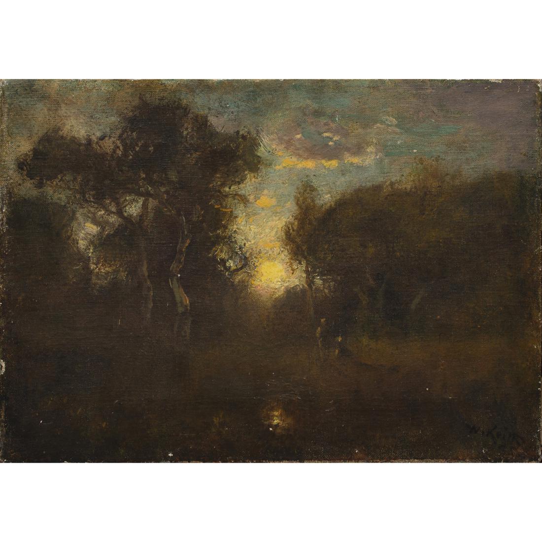 Painting, William Keith: William Keith (American, 1838-1911), A Clearing at Sunset, oil on canvas, signed lower right, canvas (unframed): 10"hx 14"w