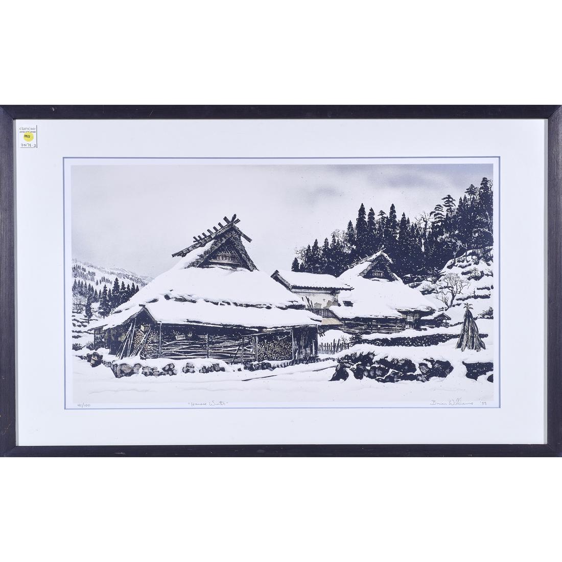 Print, Brian Williams: Brian Williams (American, b. 1950), "Hanase Winter," 1988, lithograph, pencil signed and dated lower right, titled lower left-center, edition 41/100, overall (with frame): 27.5"h x 42"w. Williams is b