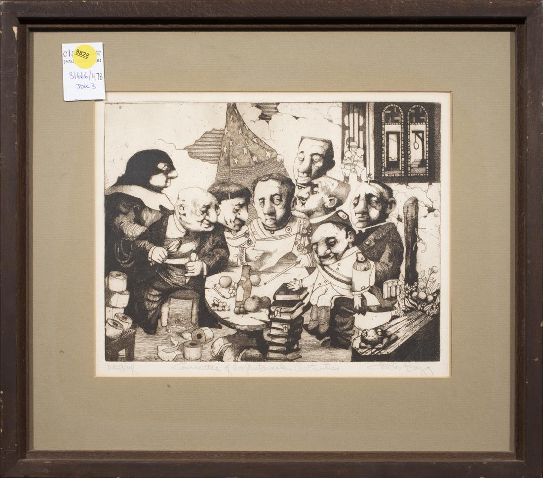 Print, Charles Bragg: Charles Bragg (American, 1931-2017), "Committee of Un-Guatamalen Activities," etching, pencil signed lower right, titled lower center, artist proof, overall (with frame): 14.75"h x 16.75"w. Bragg is k