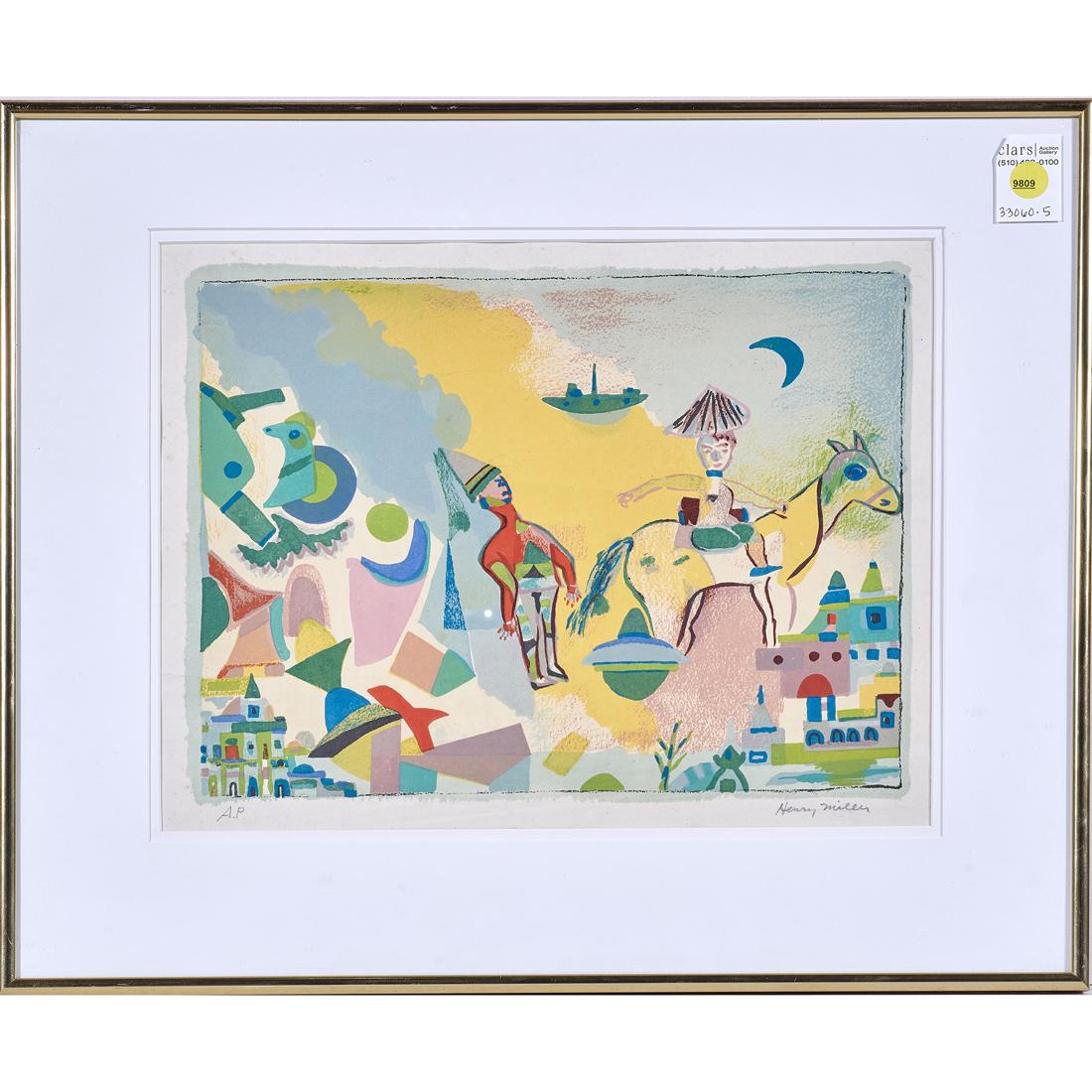 Print, Henry Miller: Henry Miller (American, 1891-1980), "Morning in Mexico," lithograph in colors, pencil signed lower right, artist proof edition, overall (with frame): 18"h x 21"w. Miller is primarily known for his wri
