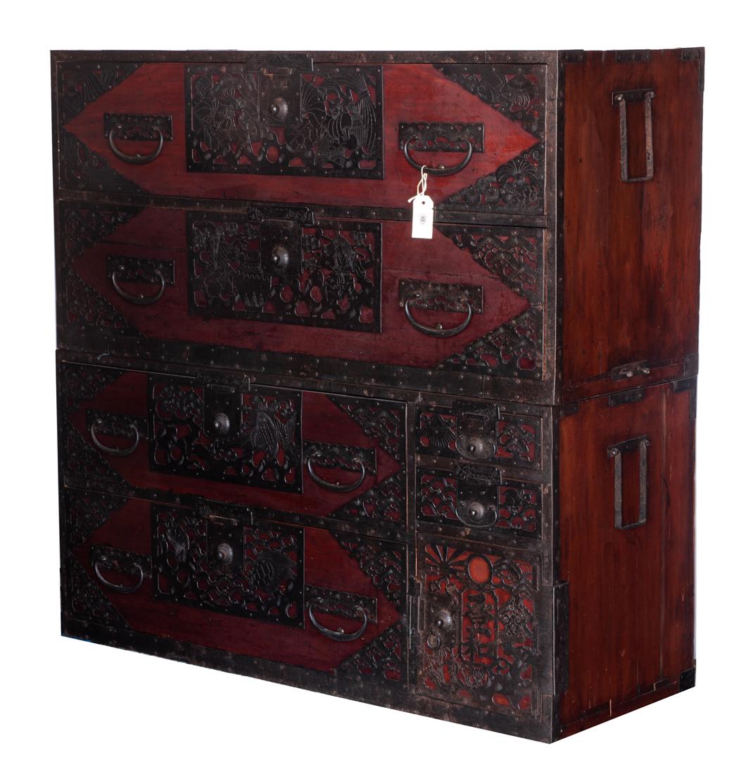 Japanese two-part clothing tansu (1 of 1)