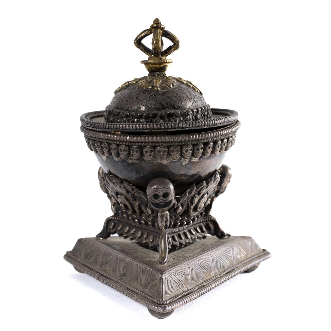 Two Tibetan silver skull cups and stands (1 of 6)