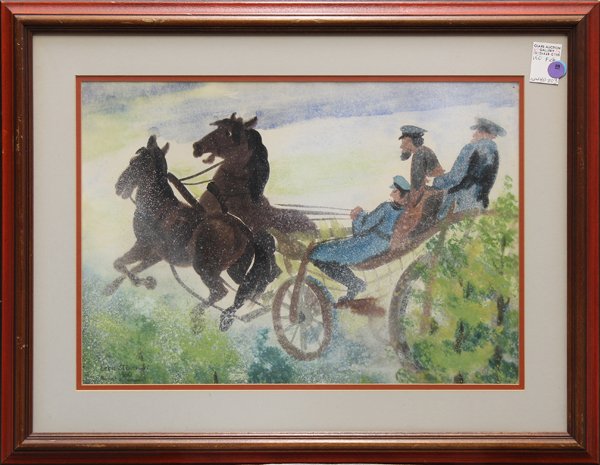 Watercolor, Leon Sliwinski, Carriage: Framed watercolor, Carriage, 1960, by Leon Sliwinski (Polish, b.1916), signed and dated lower left, overall: 20''h x 26''w