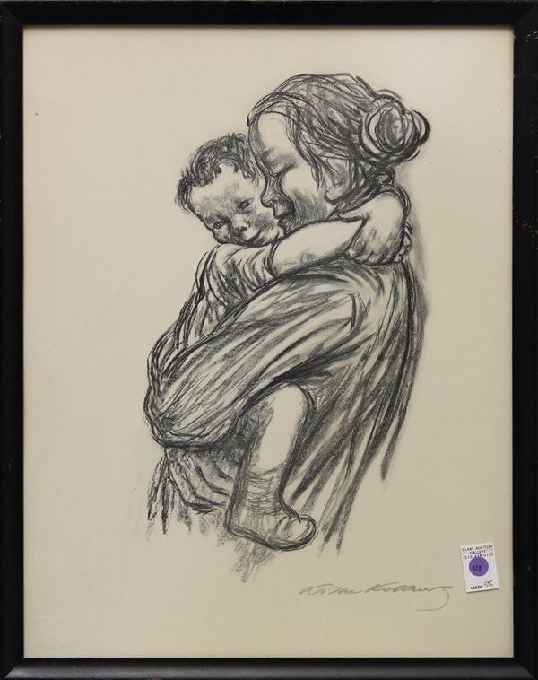 Print, after Kathe Kollwitz, Mutter mit Jungen: Framed print, ''Mutter mit Jungen,'' after Kathe Kollwitz (German, 1867-1945), bears stamped signature ''Kathe Kollwitz'' lower right, overall: 26''h x 21''w, Provenance: Estate of Rebecca and Seymour