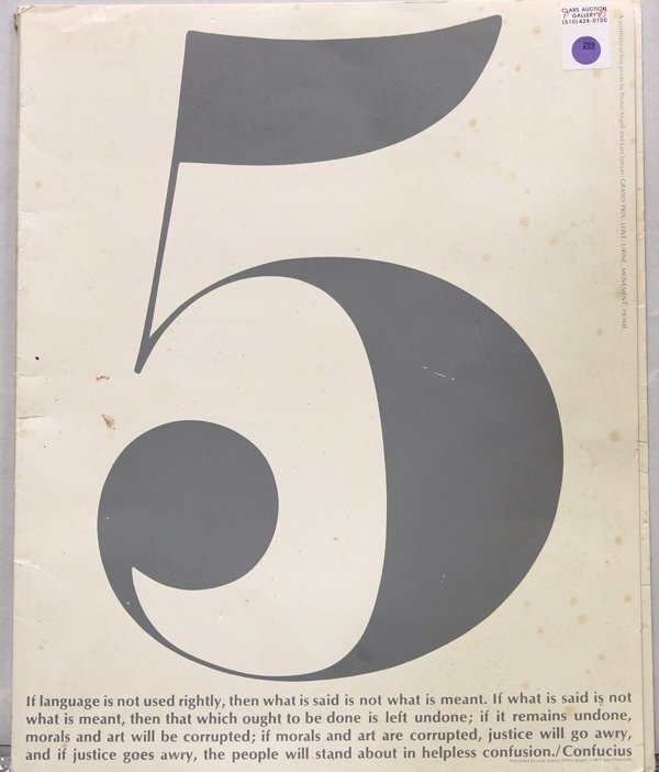 Silkscreen Portfolio, Explicit Words, 5: Portfolio of 5 unframed silkscreens, ''5,'' explicit words, 1971, by Primo Angeli (b. 1931), published by Lars Speyer, largest overall: 20''h x 16''w