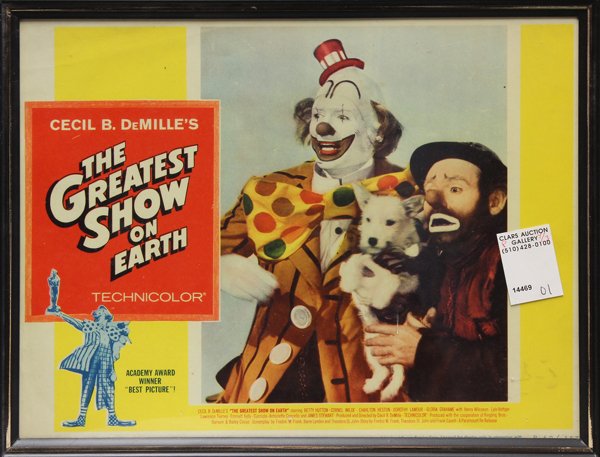 The Greatest Show on Earth Lobby Cards: (Lot of 6) Framed lobby cards, from Cecil B. DeMille's 1952 production ''The Greatest Show on Earth,'' overall: 11''h x 14''w each