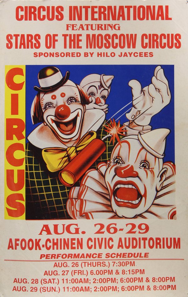 Original Lithograph Circus Posters, Ringling Bros: (Lot of 6) Original lithograph circus posters, ''E.K. Fernandez,'' 1968, ''Ringling Bros.,'' ''Stars of the Moscow Circus,'' among others, largest overall: 22''h x 14''w