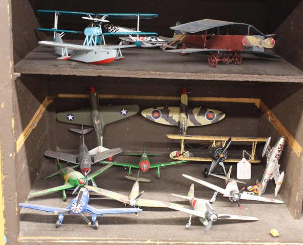 Collection of toy airplanes: (lot of 25) Collection of toy airplanes, contains mostly American models, and one Russian metal airplane, worth inspection, tallest 17''l x 26''w