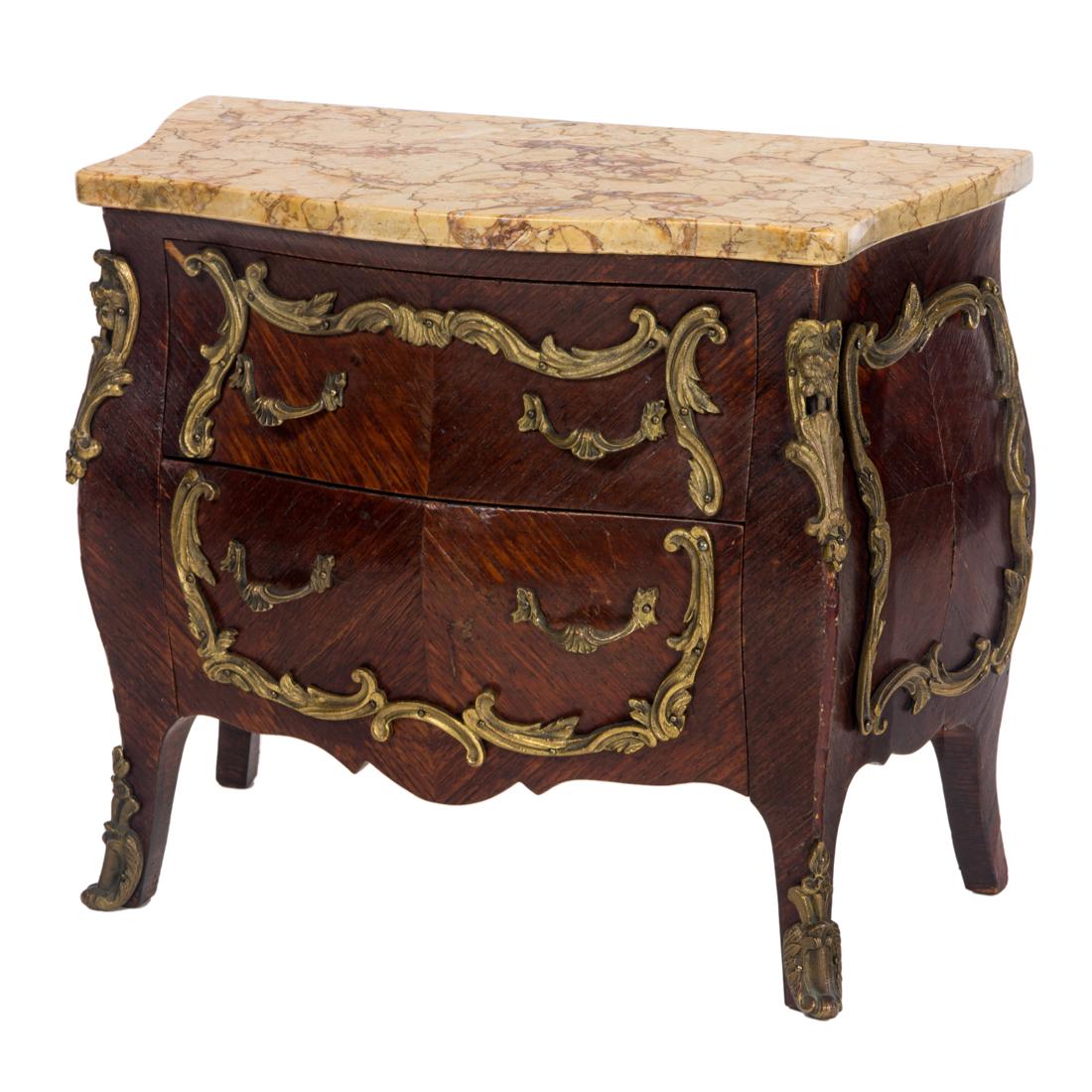A Louis XV style marble top kingwood veneered miniature commode (1 of 5)