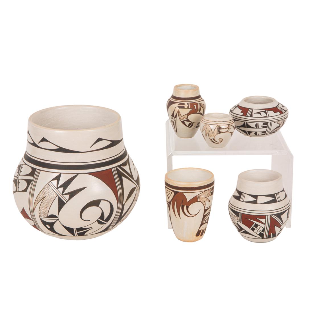 Six Hopi polychrome pottery jars by Joy and Lorretta Navasie 'Frog Woman' (1 of 5)