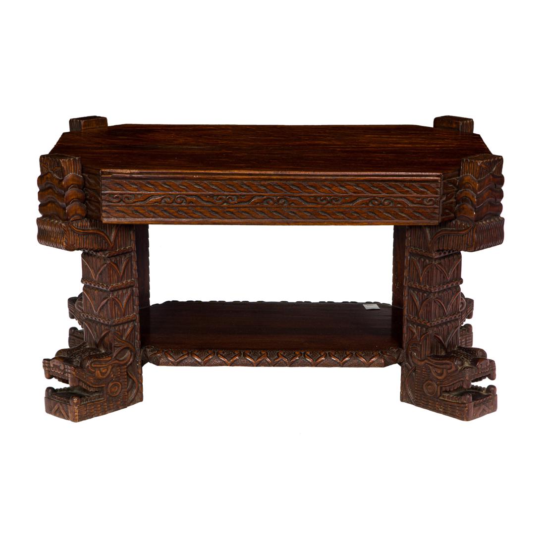 A Mayan Revival mahogany hand carved low tale (1 of 4)