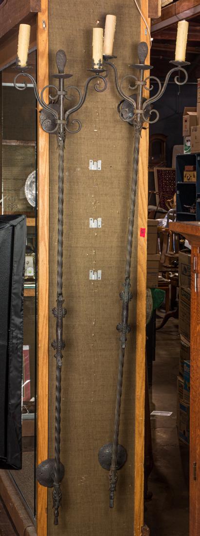 A pair of Spanish Revival wall mounted wrought iron torchieres (1 of 2)