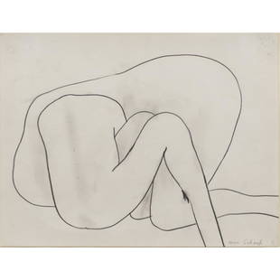 Work on Paper, William Scharf: William Scharf (American, b. 1927), "Two Down Persons," 1968, pencil on paper, signed lower right, signed, titled, and dated verso, inscribed verso, sheet: 10.75"h x 14"w, overall (with frame): 17"h x