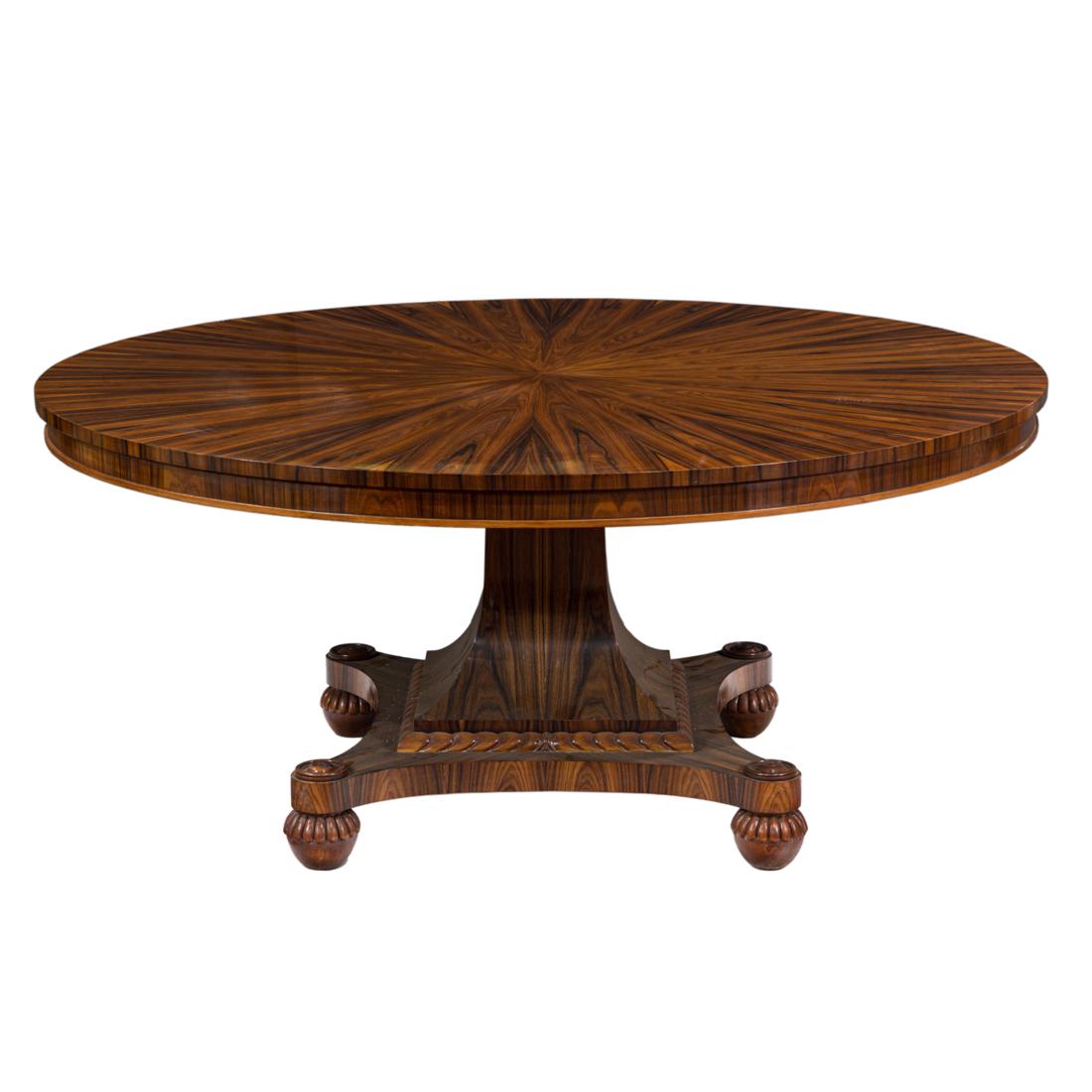 A custom highly figured monkey wood circular dining table (1 of 3)