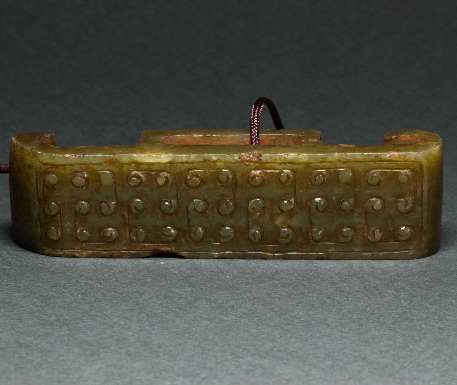 Chinese celadon jade belt ornament: Chinese celadon jade belt ornament, length: 3.25".