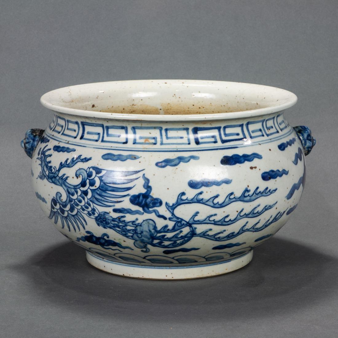 Chinese underglaze blue 'dragon and phoenix' censer (1 of 1)