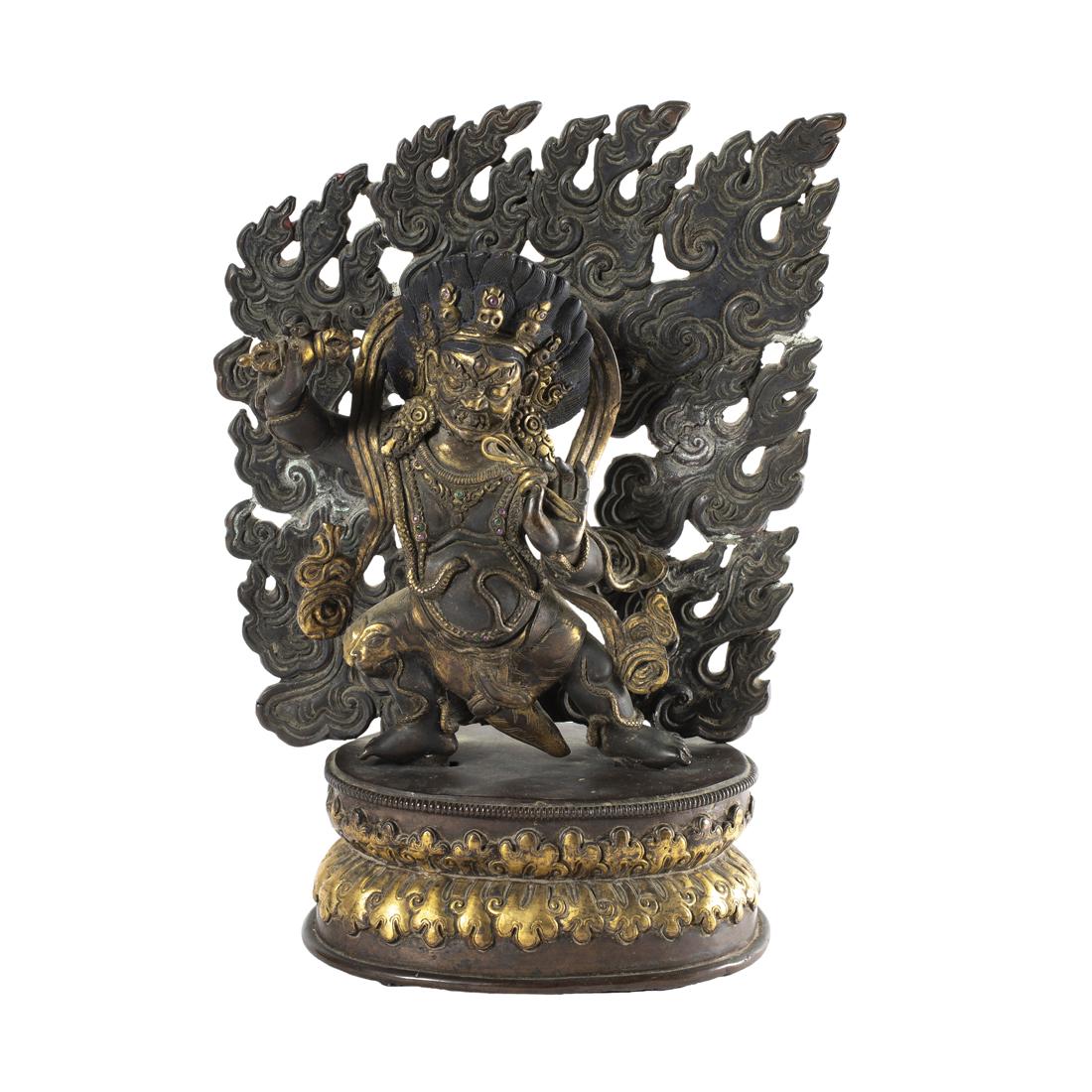 Tibetan parcel gilt bronze figure of Vajrapani: Tibetan parcel gilt bronze figure of Vajrapani, height: 12.25".