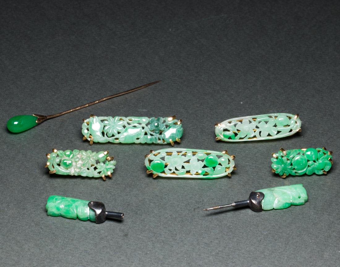Group of Chinese green jadeite jewelry items (1 of 1)