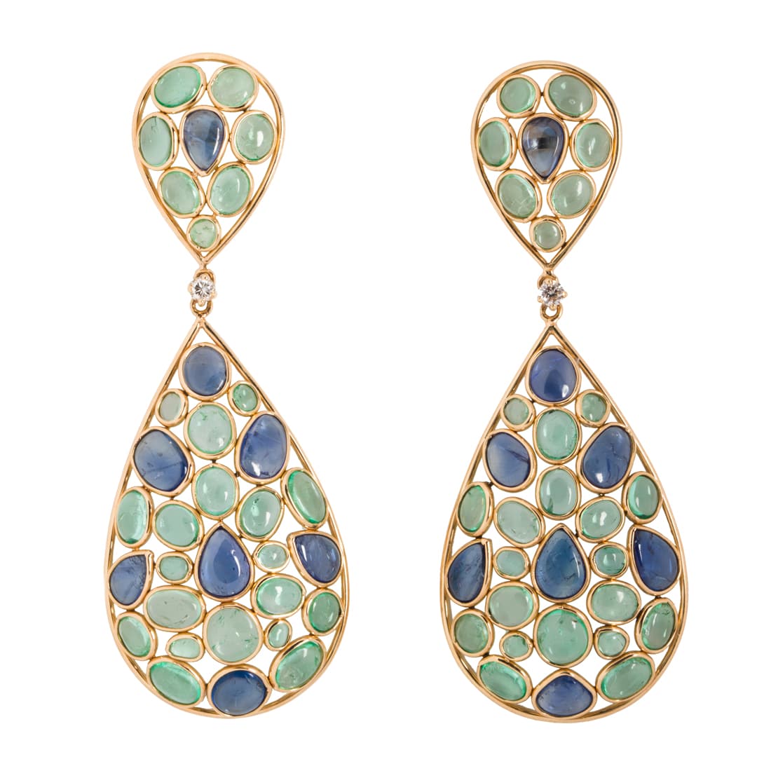 A pair of emerald, sapphire and 18k gold earrings (1 of 1)