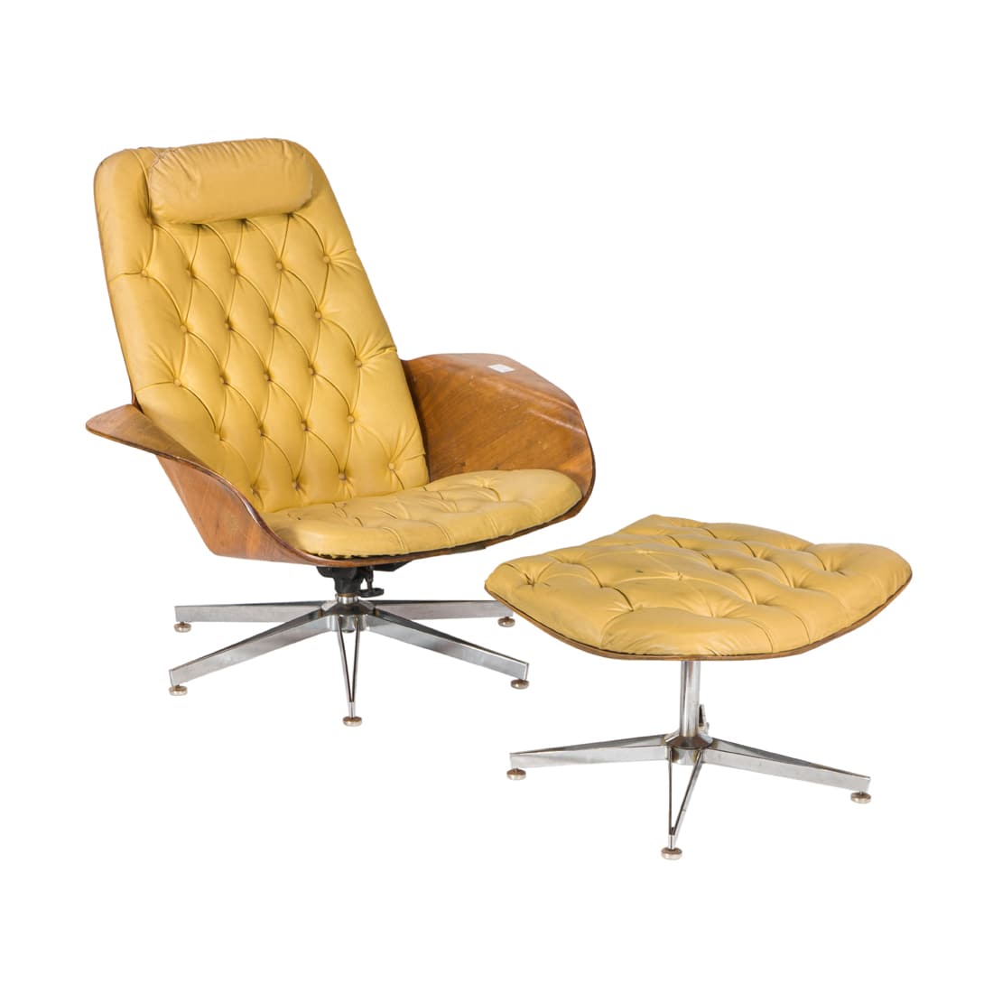 George Mulhauser, Mr. Chair Lounge Chair with Ottoman: George Mulhauser, Mr. Chair Lounge Chair with OttomanPlycraft, USA, circa 1960, walnut plywood, 36.5"h