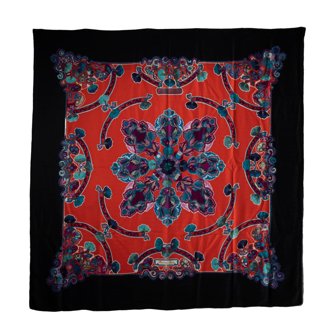 A Hermes Anemones cashmere and silk 140cm shawl: A Hermes Anemones cashmere and silk 140cm shawl, designed by Caty Latham in 1983, 55" x 55"