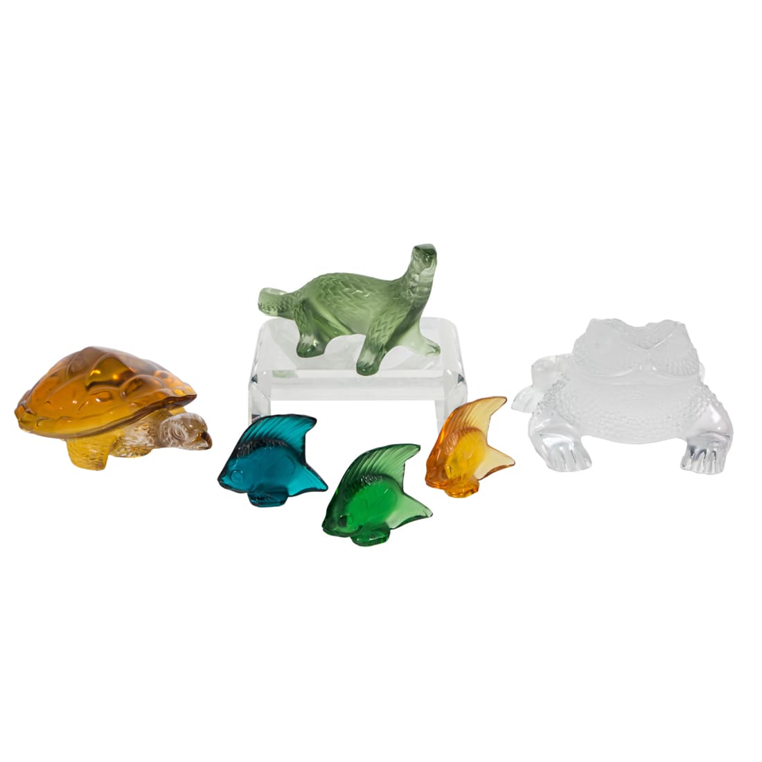 Group of six Lalique frosted, clear and colored glass animals (1 of 4)