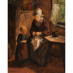 Painting, Bernard Pothast: Bernard Pothast (Belgian, 1882-1966), Mother and Child, oil on canvas, signed lower left, sight: 21"h x 17"w, overall (with frame): 27"h x 22"w