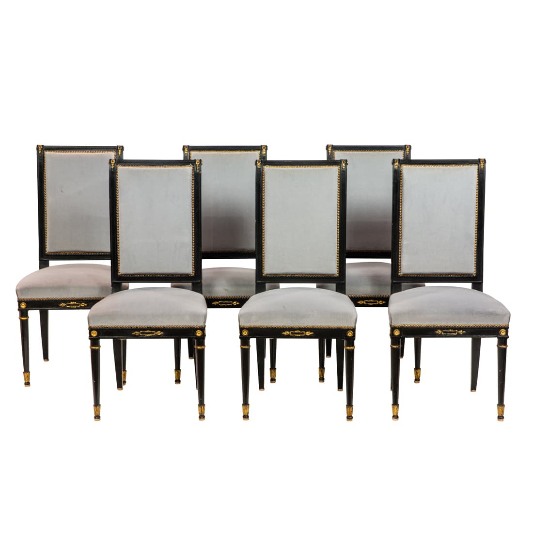 Six Maison Jansen ebonized and partial gilt wood dining chairs, stamped (1 of 4)