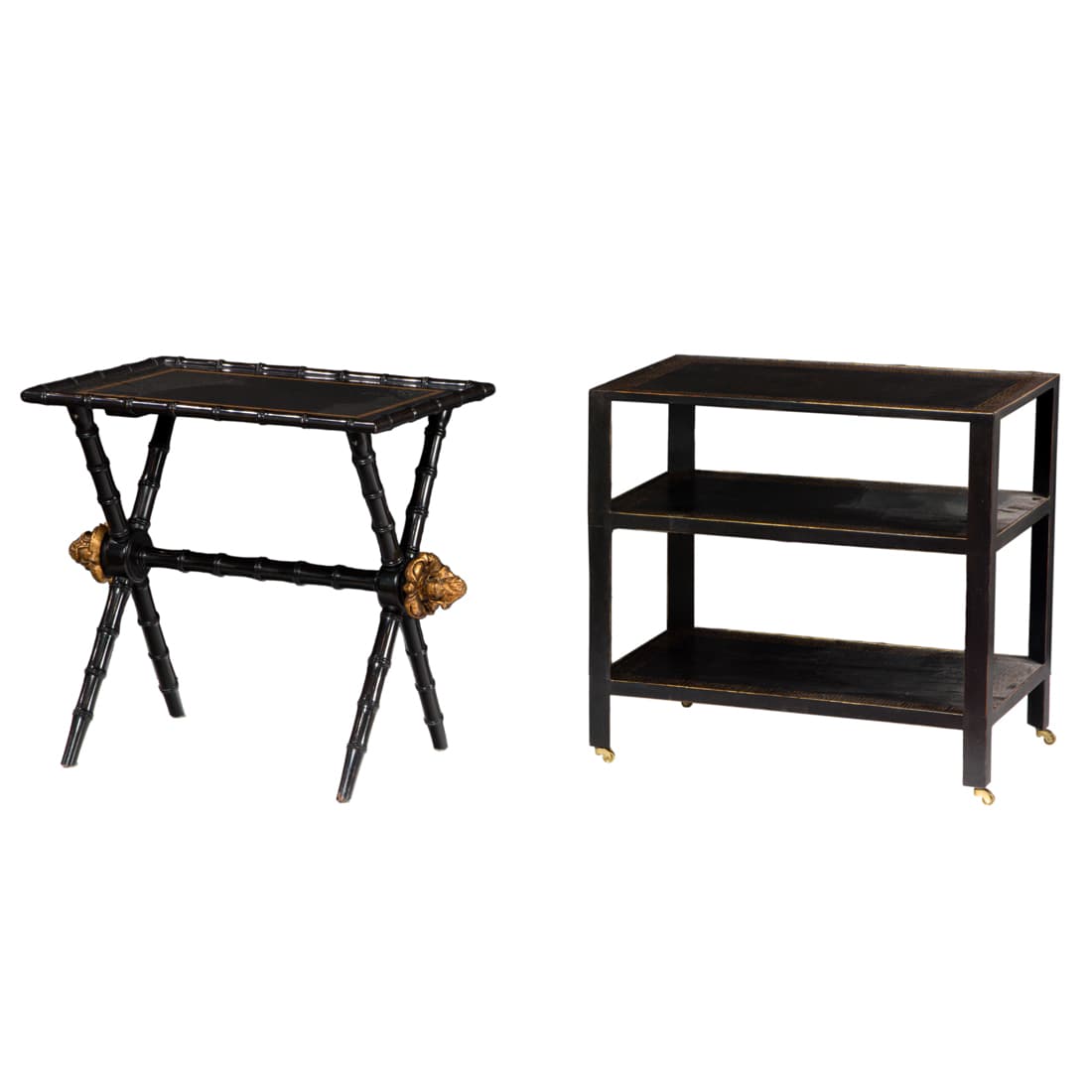 An assembled ebonized contemporary table group (1 of 3)