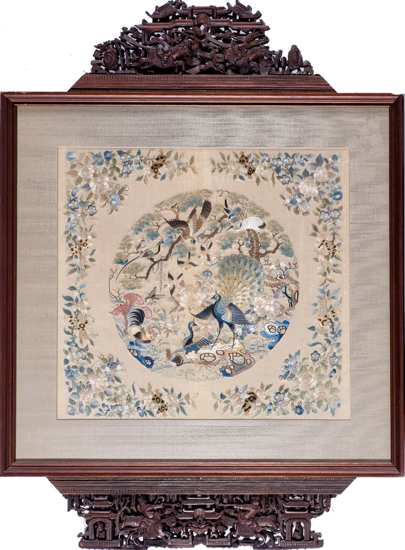 (lot of 2) Chinese embroidered 'bird' panels (1 of 2)