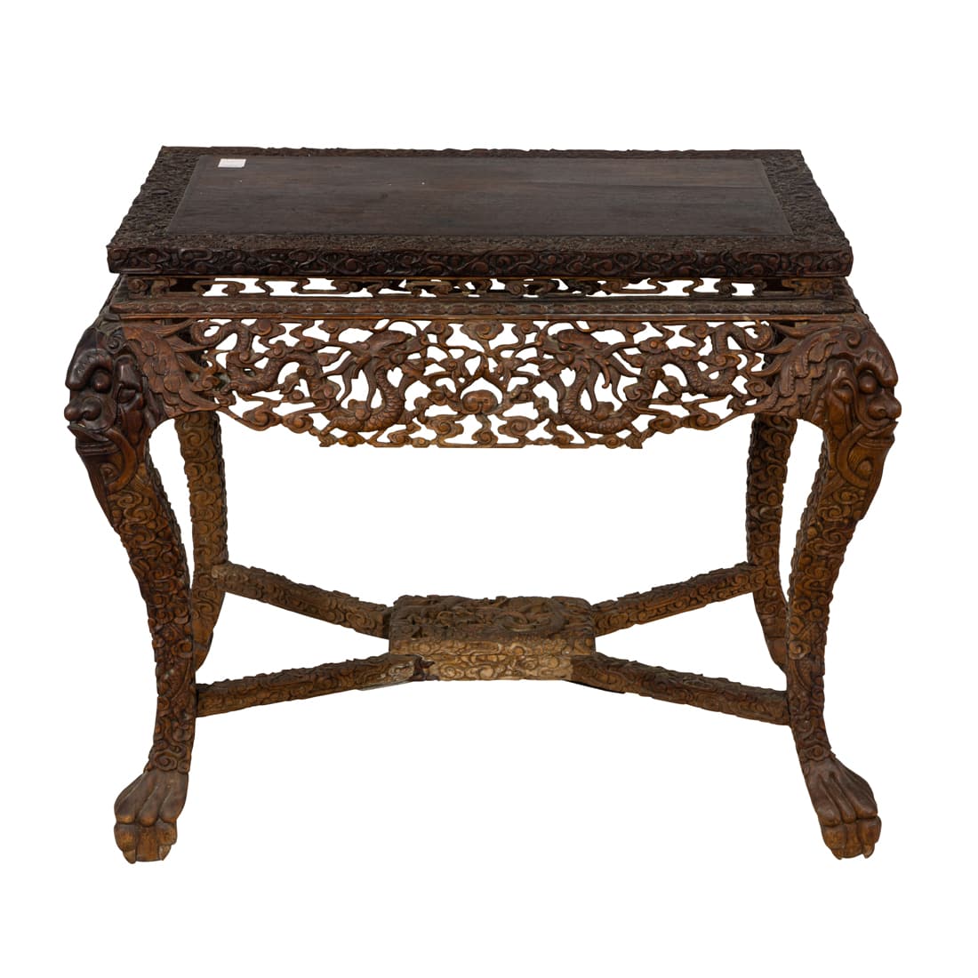 A Chinese hardwood side table with beast-head legs (1 of 3)