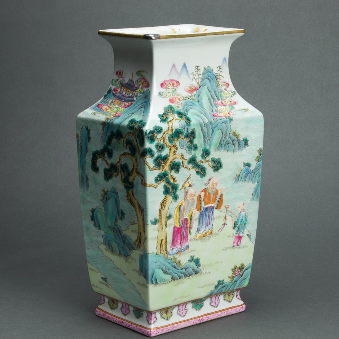 Chinese famille rose square form vase (1 of 2)
