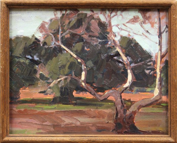 Painting, attrib. Edgar Payne, California: Framed oil on board, ''Field Sketch,'' attributed to Edgar Payne (Californian, 1883-1947), possibly signed lower center/right, inscribed in pencil ''Field Sketch, ... Payne, 1930's'' verso, board: 12'