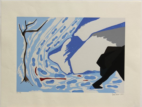 Screenprint, Jacob Lawrence, John Brown #16: Unframed color screenprint, ''In spite of a price on his head, John Brown in 1859 liberated twelve negroes for his coming raid on Harper's Ferry, #16 (The Legend of John Brown - Porfolio of 22 Screenp