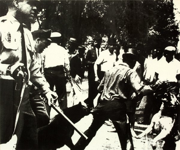Screenprint, Andy Warhol, Birmingham: Framed screenprint, ''Birmingham Race Riot (from Ten Works by Ten Artists),'' 1964, by Andy Warhol (American, 1928-1987), edition of 500, sheet (sight): 20''h x 24''w, overall: 27.75''h x 31.25''w cat