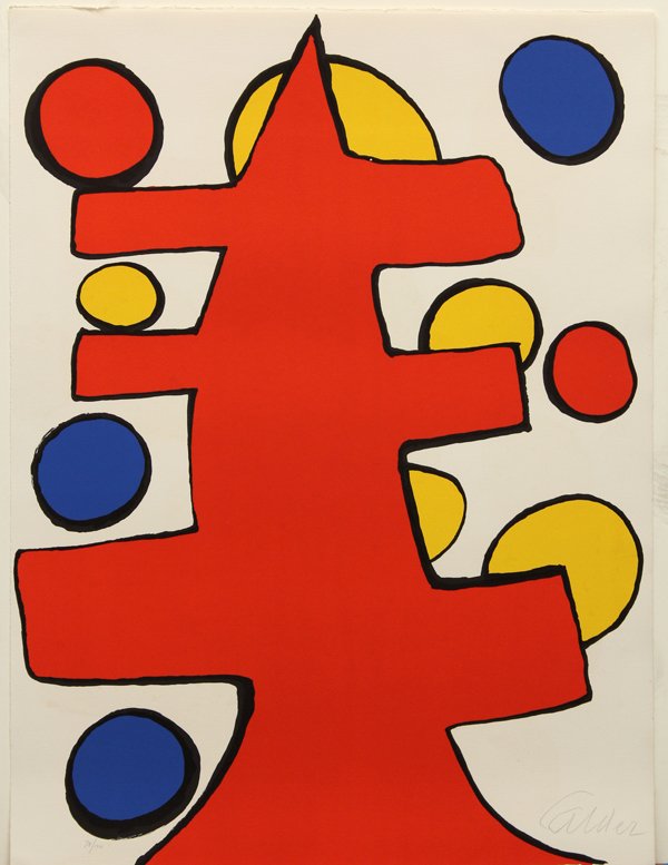 Lithograph, Alexander Calder: Unframed color lithograph, Untitled (Red Tree), circa 1970, by Alexander Calder (American, 1898-1976), pencil signed ''Calder'' lower right, pencil numbered edition of 100 lower left, paper: 30.75''h