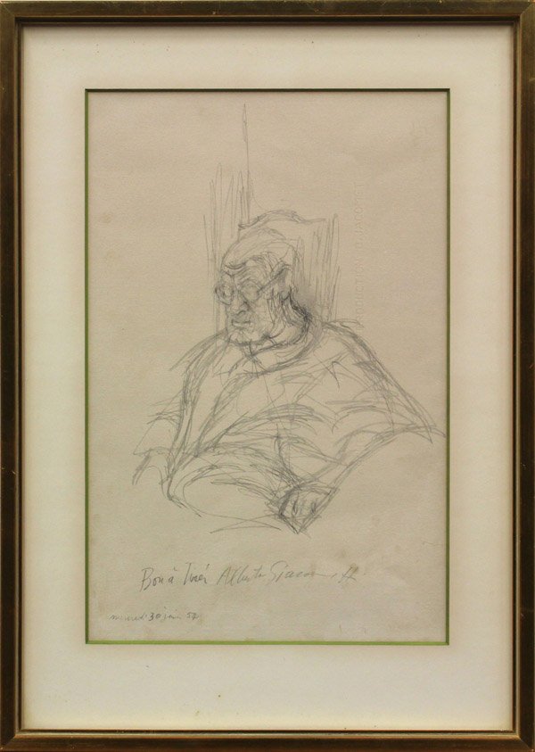 Pochoir, after Alberto Giacometti, Matisse: Framed pochoir, Matisse on his Death Bed, 1954, after Alberto Giacometti (Swiss/French, 1901-1966), bears pencil signature "Alberto Giacometti" lower left, iscribed "Bon a Tirer," dated and titled in 