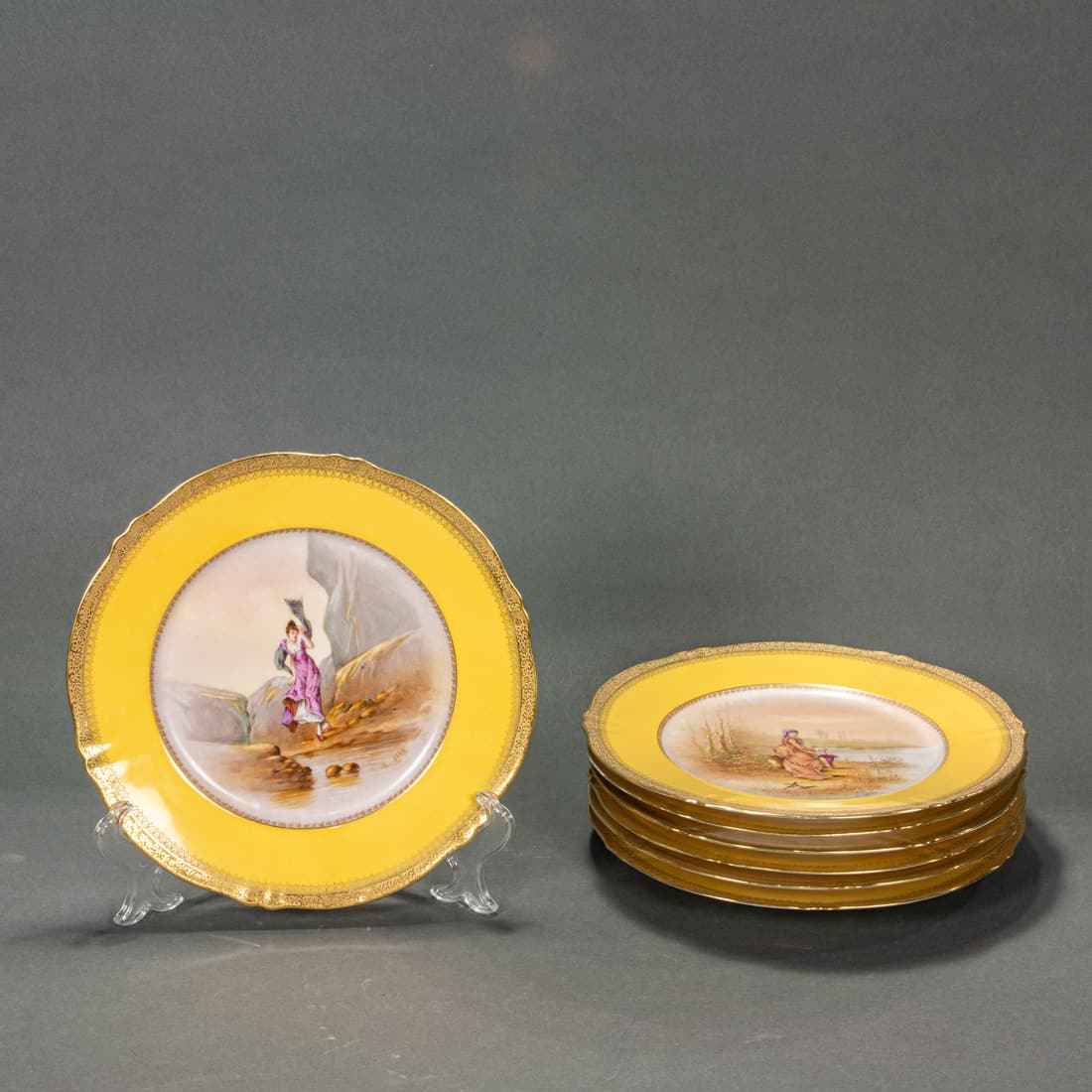 Set of seven Haviland Limoges porcelain cabinet plates painted by L. Jean (1 of 1)