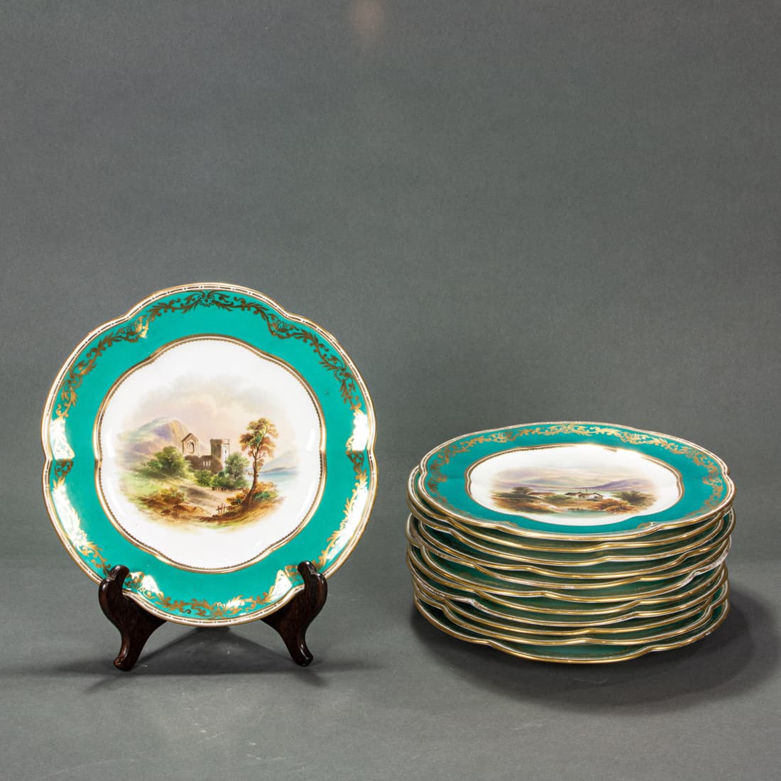 Set of twelve English porcelain landscape dessert plates (1 of 1)