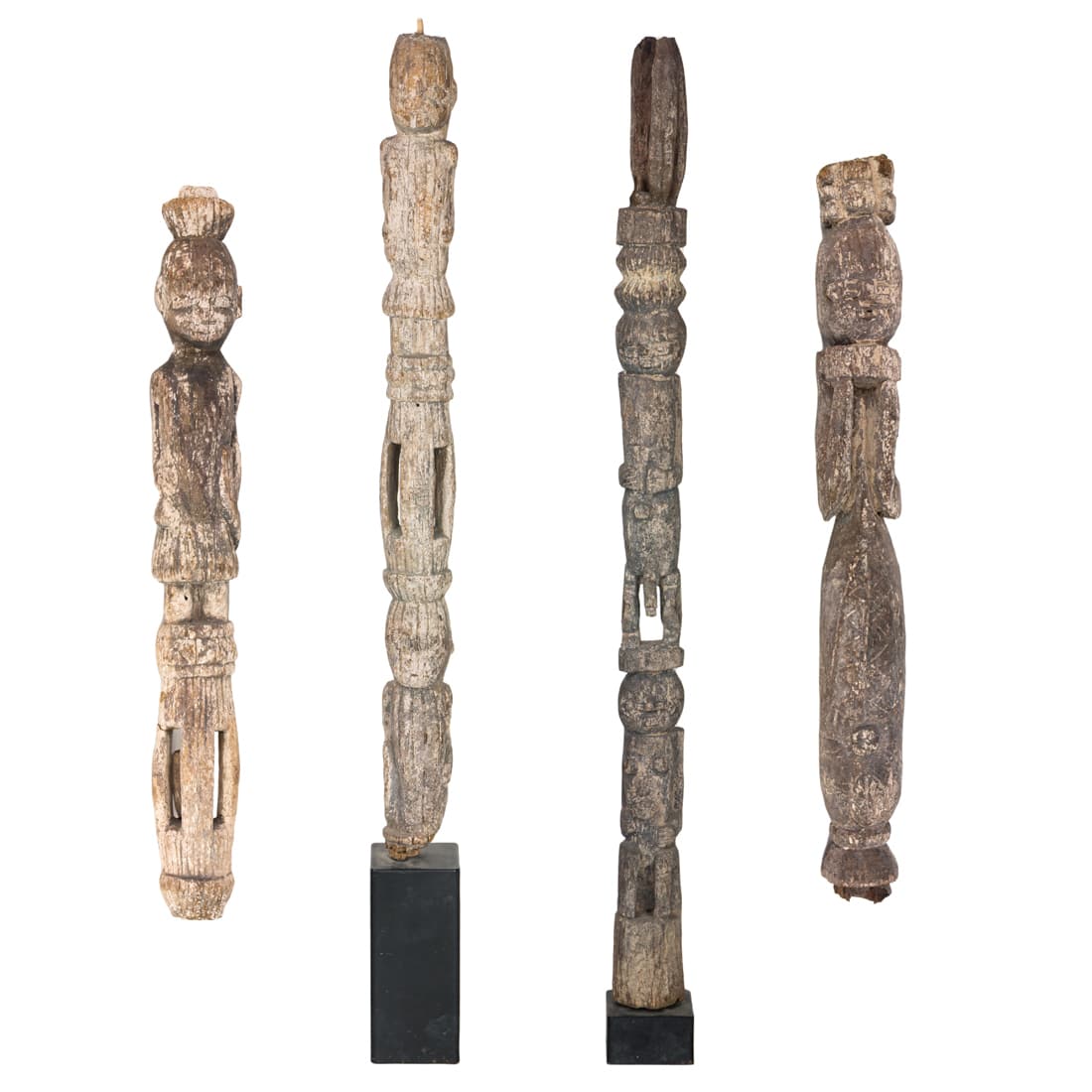 Four Yoruba or Benin figural dance/parade sticks two with stands (1 of 5)