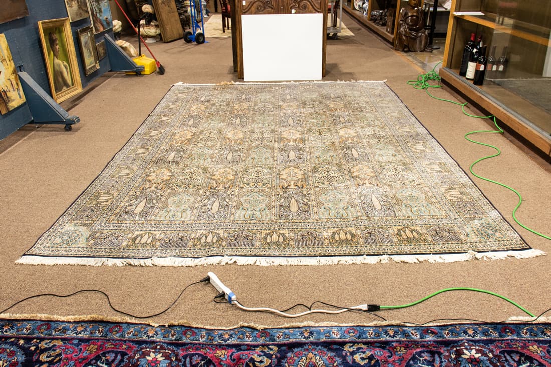 Large Pakistani patch work partial silk carpet (1 of 3)