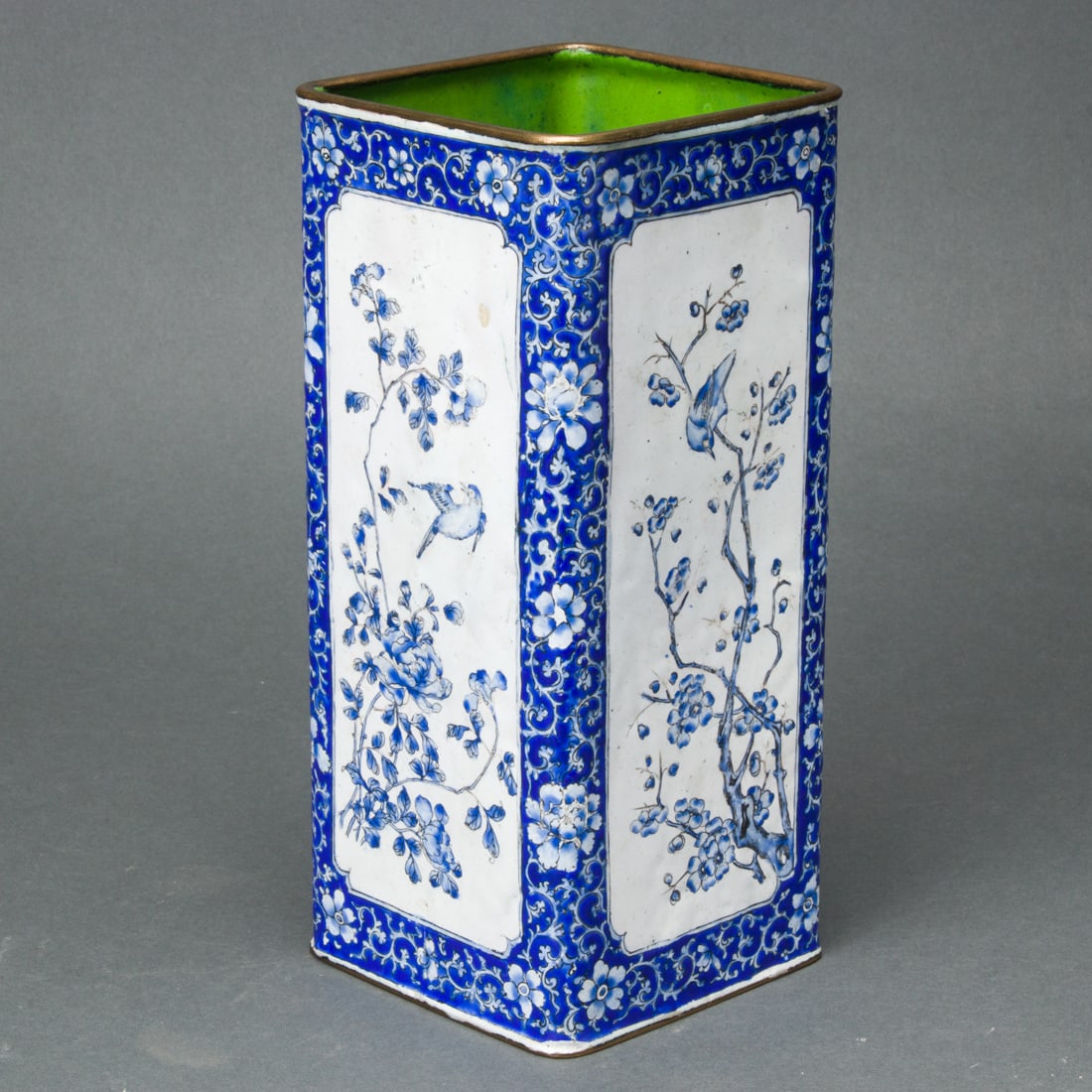 Chinese painted enamel brass brush pot (1 of 2)