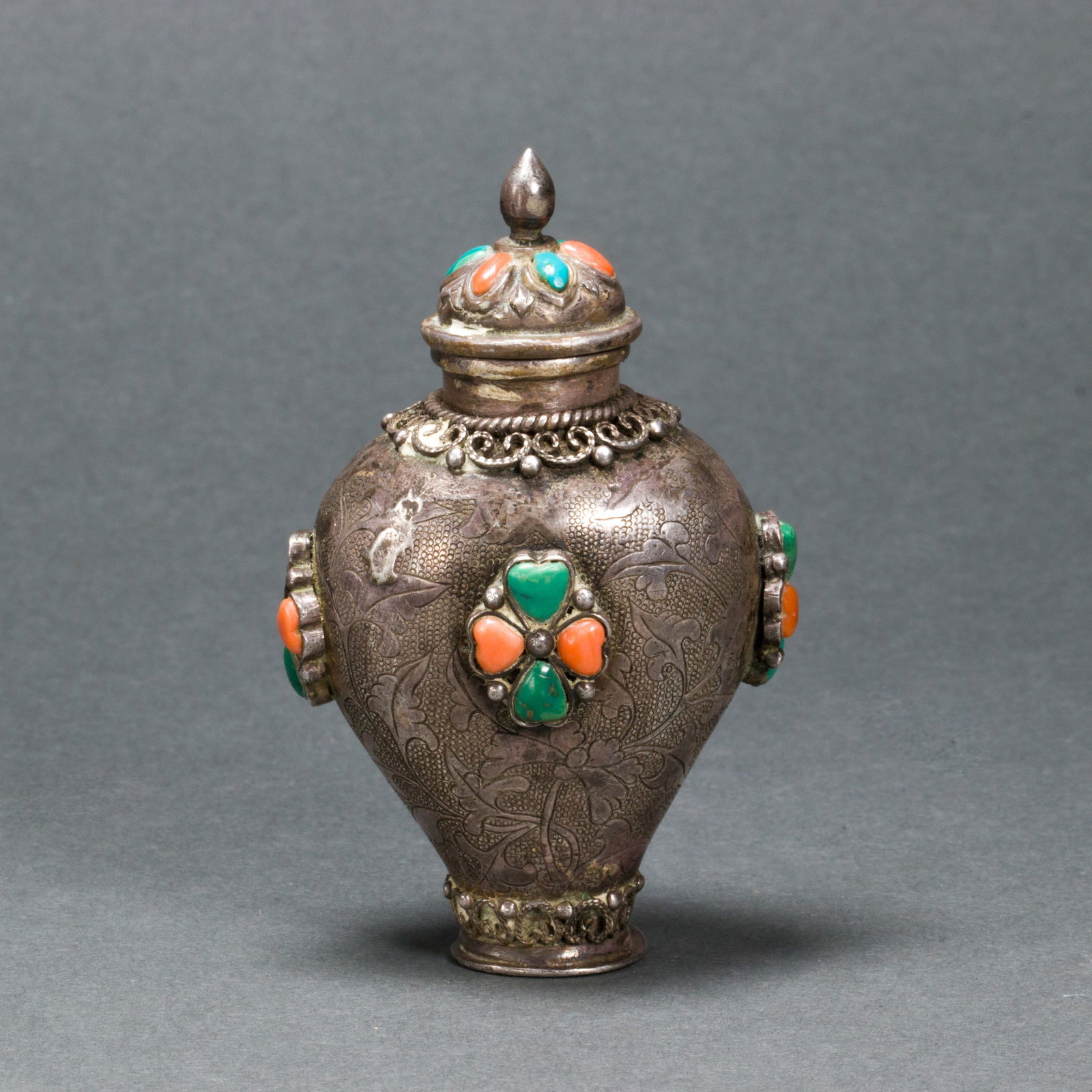 Mongolian silver snuff bottle (1 of 2)