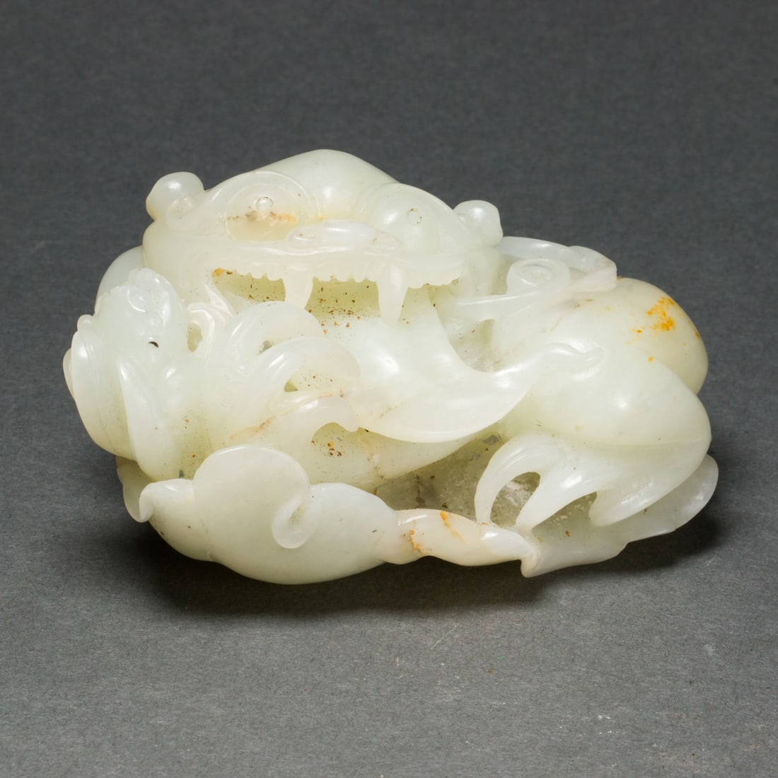 Chinese white and russet jade 'money toad' toggle (1 of 1)